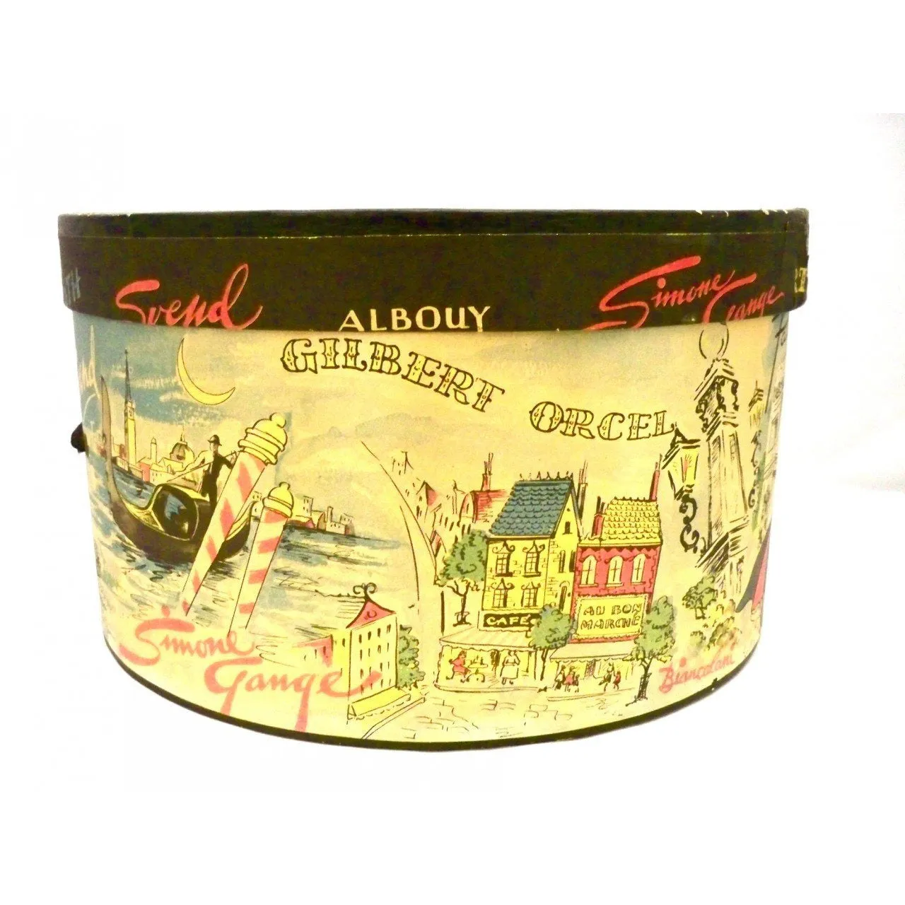 1950s Parisian Wallpaper Hat box Gilbert Orcel Simone Gange Fath Original 12x7