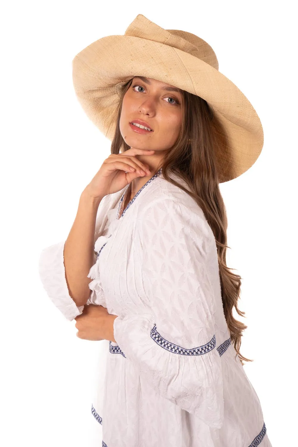5" & 7" Wide Brim Big Bow Solid Color Straw Sun Hats: Natural / 5" Brim