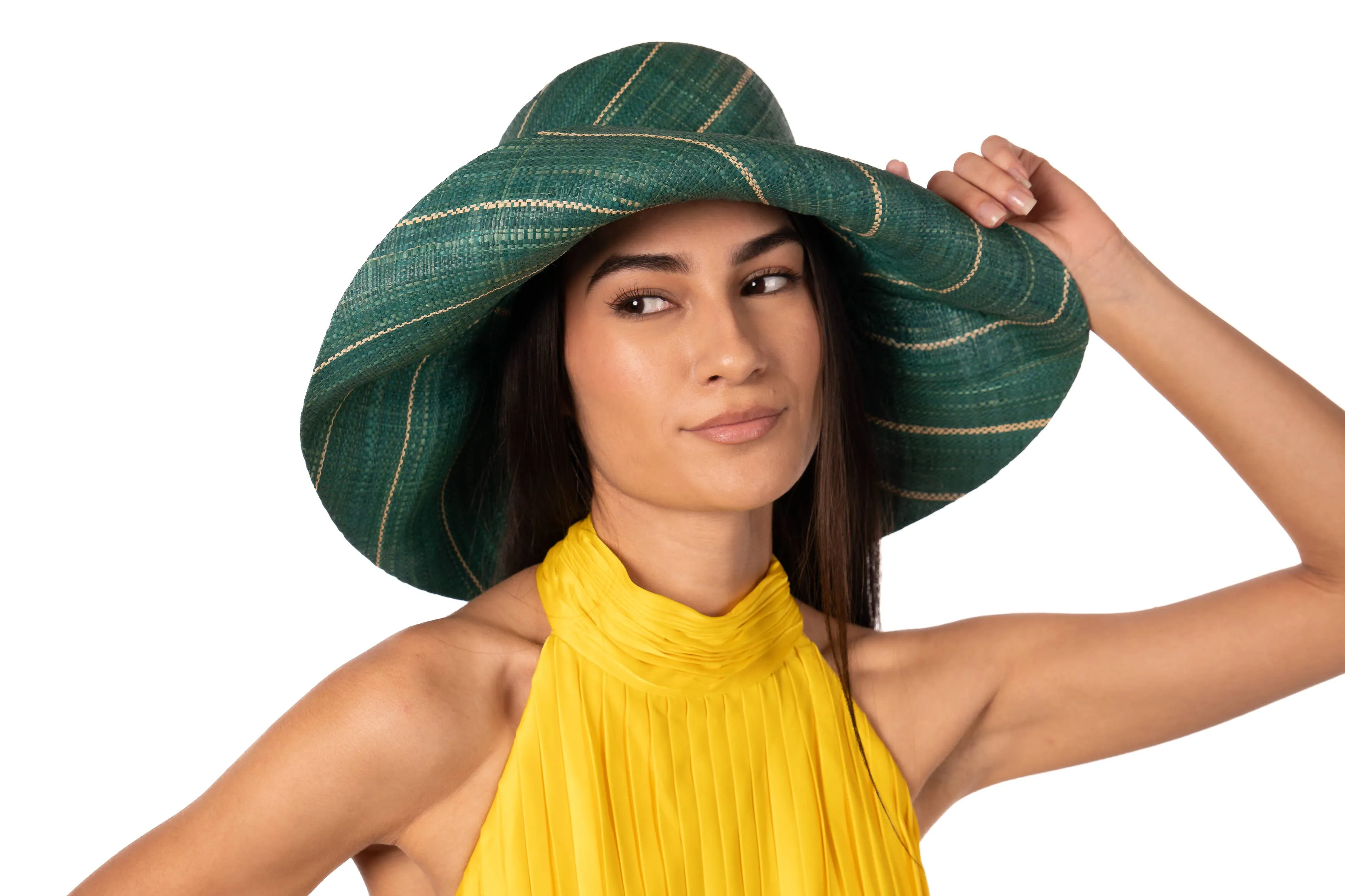 5" & 7" Wide Brim Pinstripe Packable Straw Sun Hats: Black Pinstripes / 5" Brim