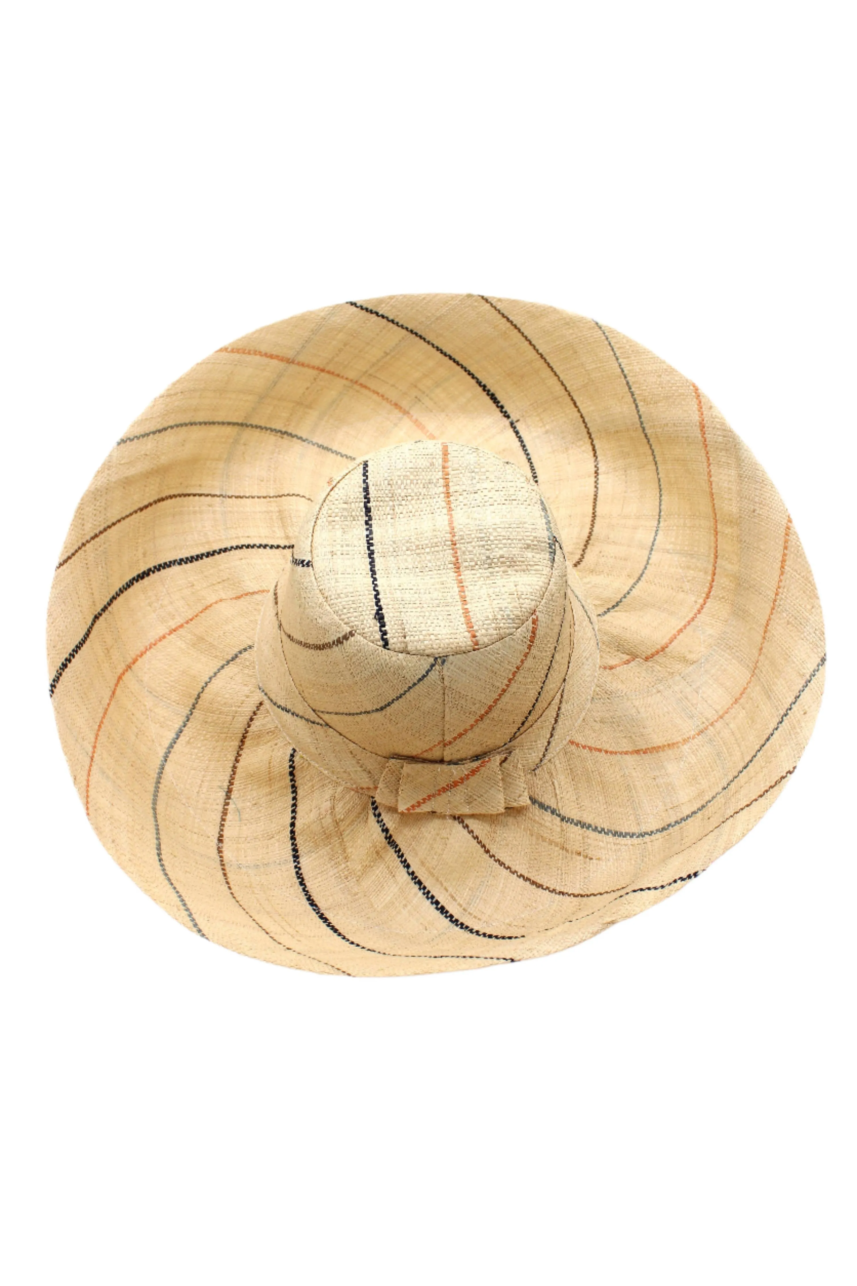 5" & 7" Wide Brim Pinstripe Packable Straw Sun Hats: Black Pinstripes / 5" Brim