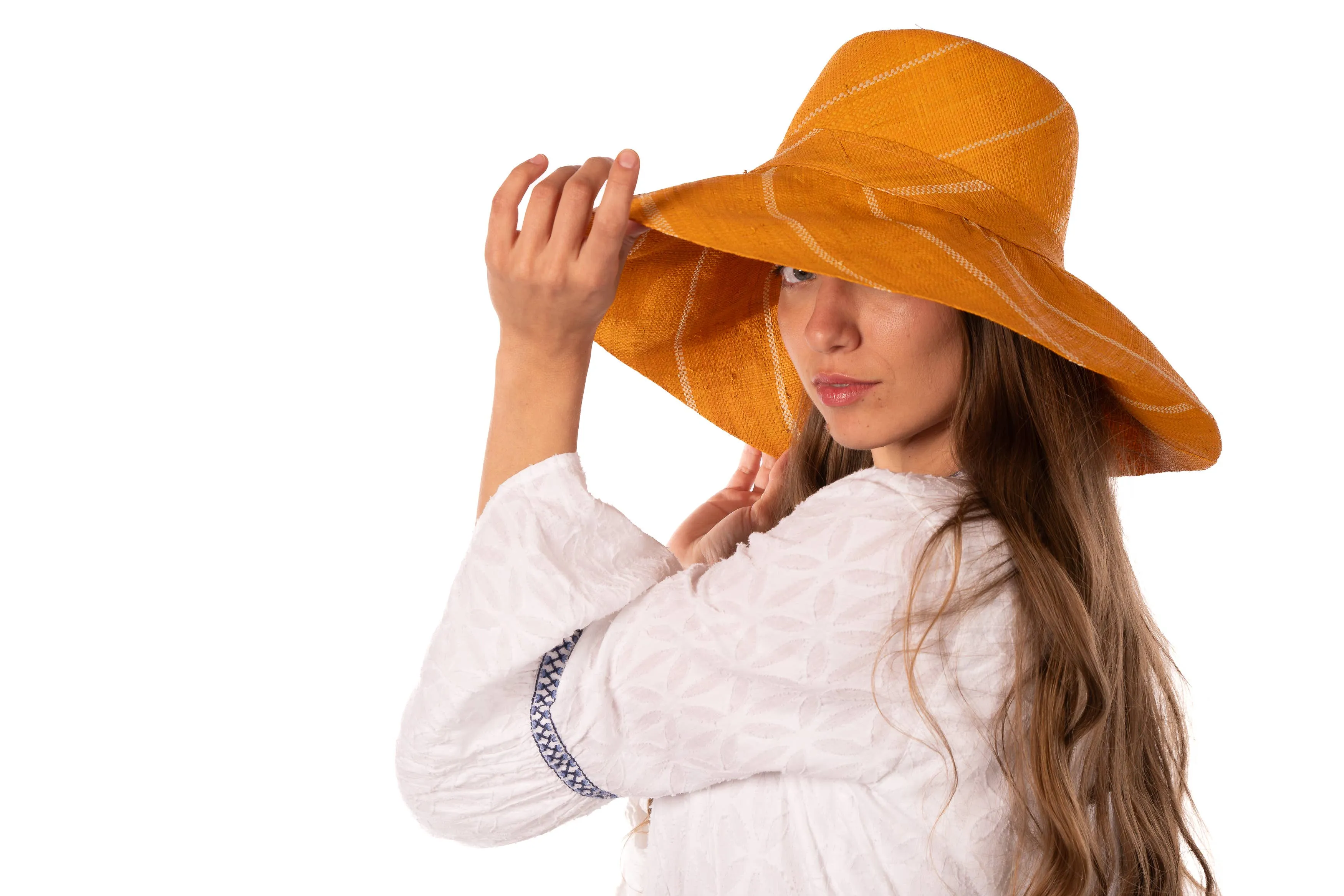 5" & 7" Wide Brim Pinstripe Packable Straw Sun Hats: Black Pinstripes / 5" Brim