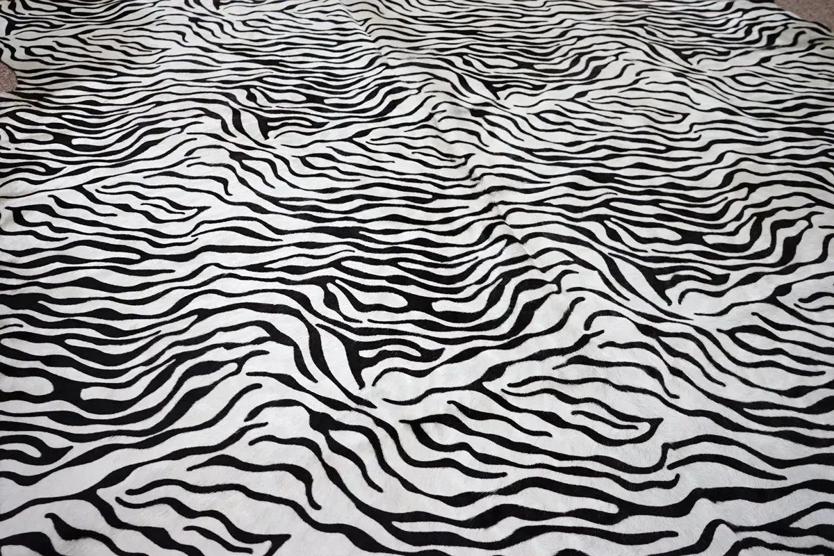 Baby zebra printed on cow skin brazilian Cowhide rug 7x5.6 ft -3928