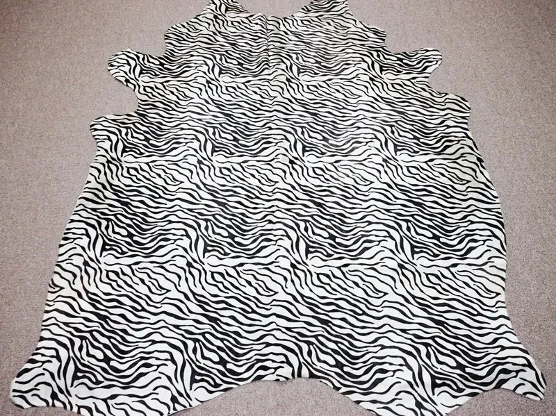 Baby zebra printed on cow skin brazilian Cowhide rug 7x5.6 ft -3928