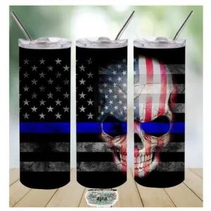 Blue line skull flag- 20oz stainless steel sublimated Tumbler