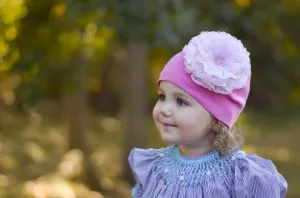 Candy Pink Cotton Hat with Pale Pink Lace Rose