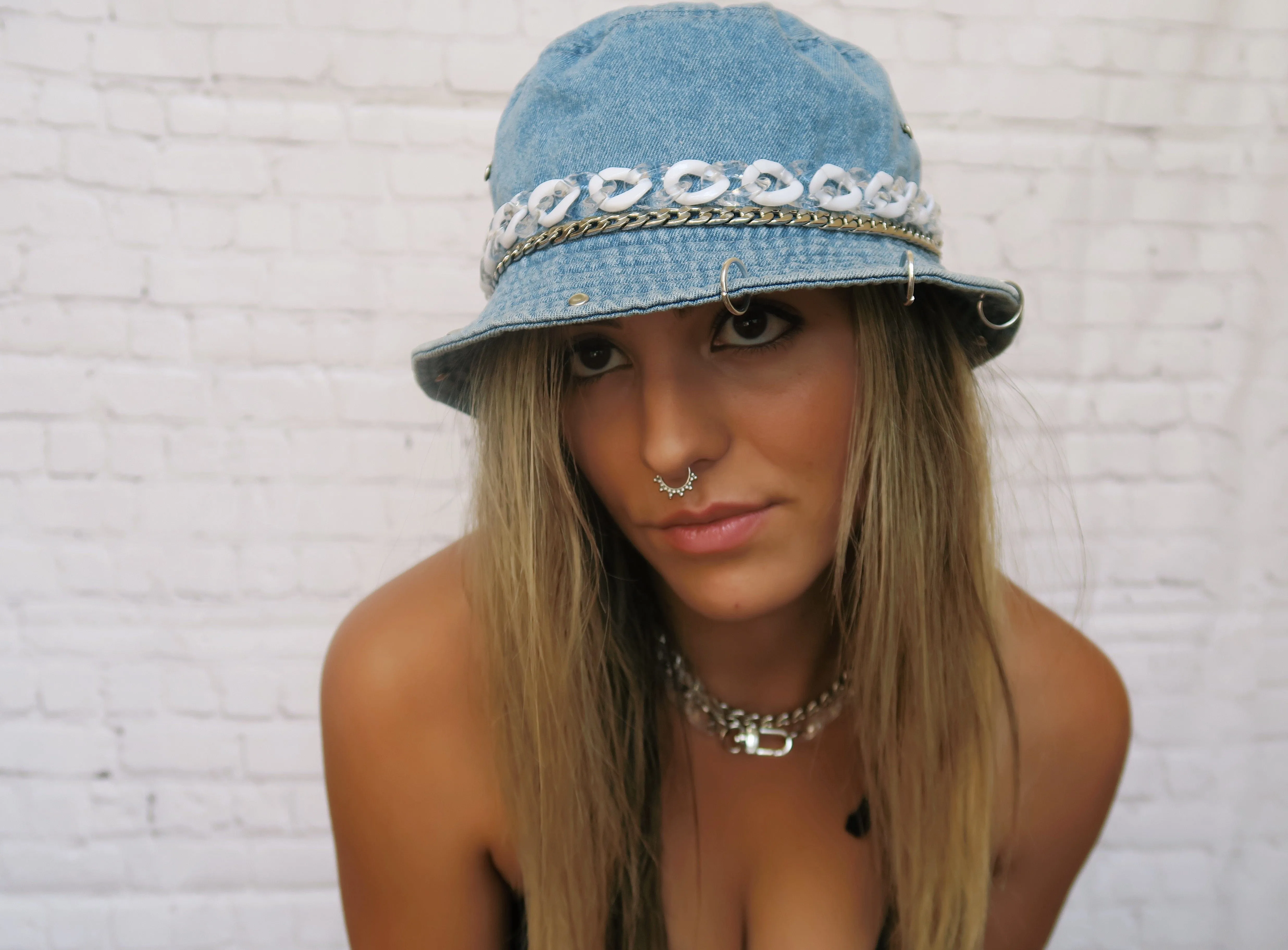 Checkered Denim Acrylic Bucket