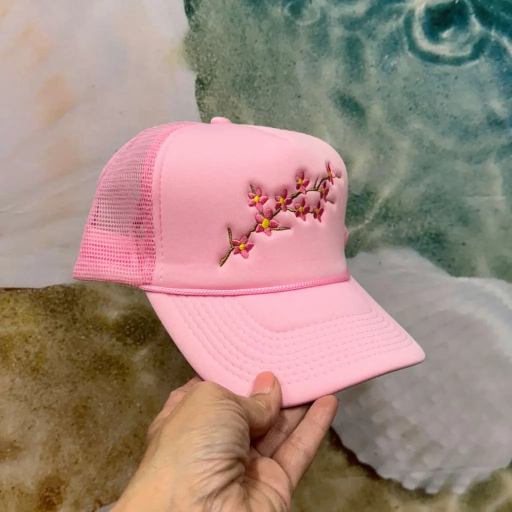 Cherry Blossom Trucker Hat Solid Color Trucker Hats - Spring Trucker Hats