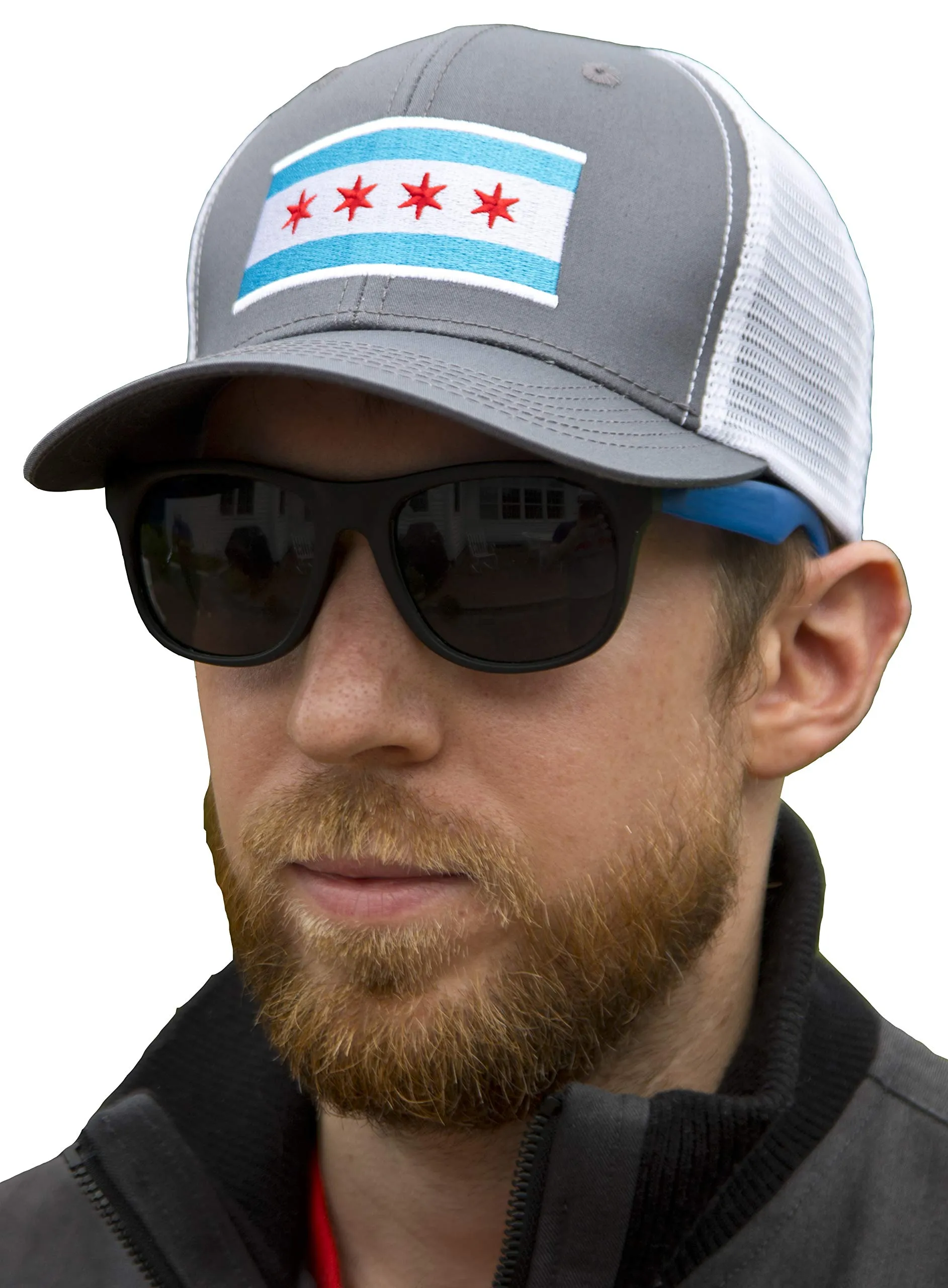 Chicago Flag Flag Trucker Baseball Snapback Hat (Grey White) - International Tie