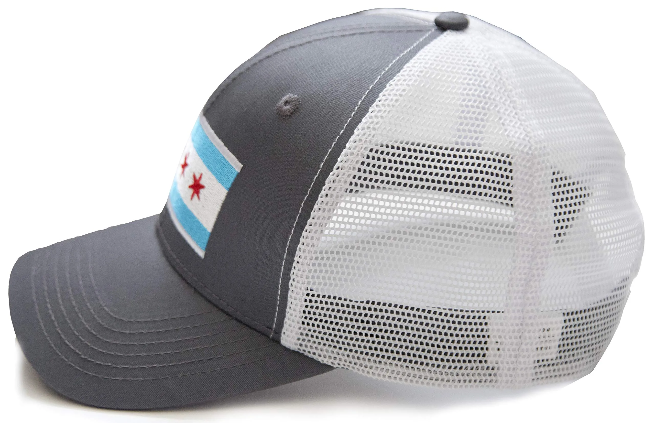 Chicago Flag Flag Trucker Baseball Snapback Hat (Grey White) - International Tie
