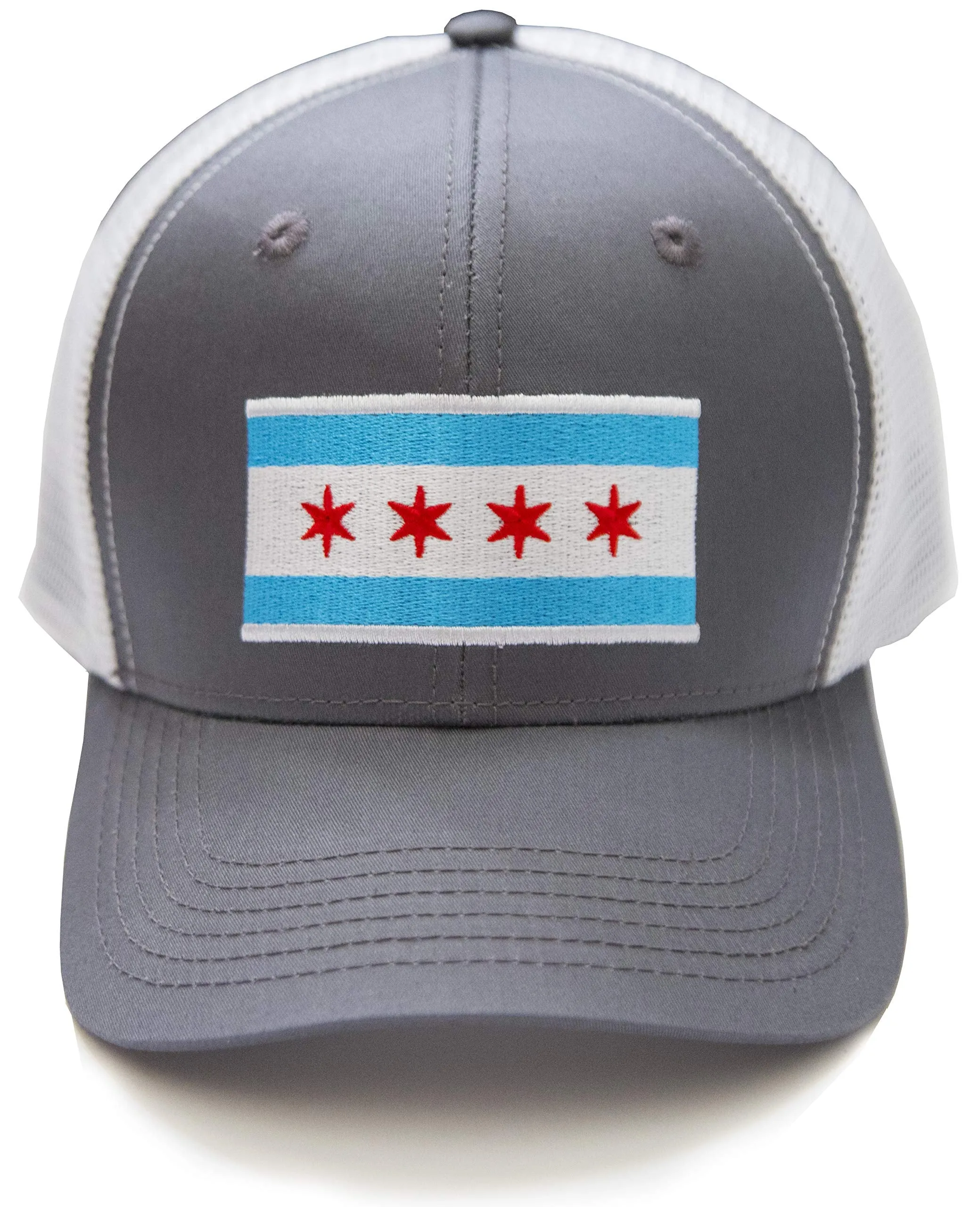 Chicago Flag Flag Trucker Baseball Snapback Hat (Grey White) - International Tie