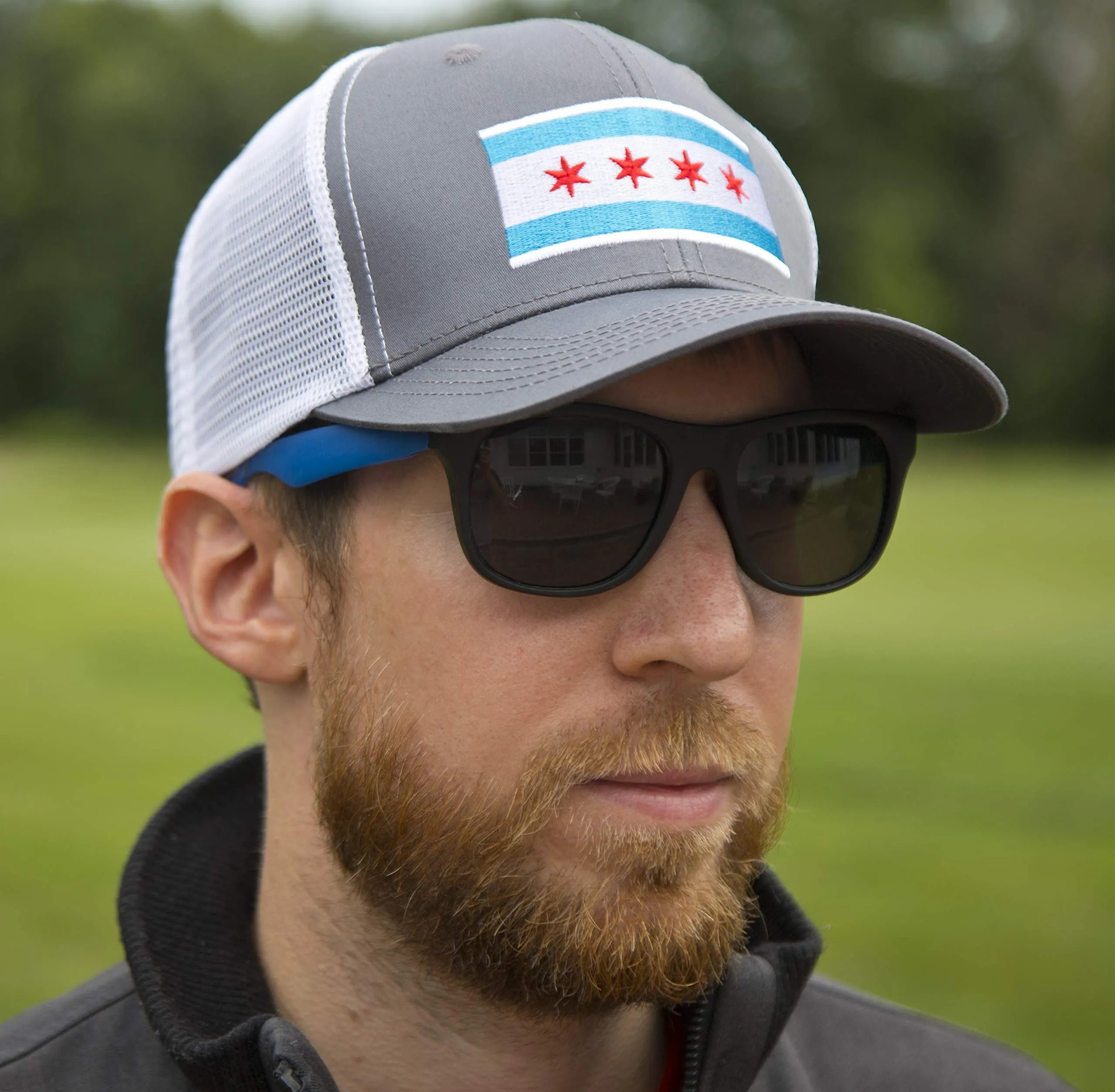 Chicago Flag Flag Trucker Baseball Snapback Hat (Grey White) - International Tie