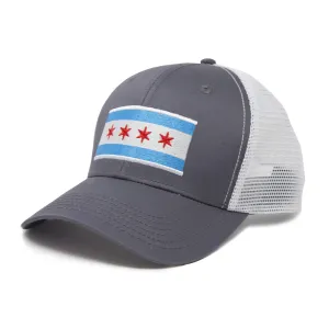 Chicago Flag Flag Trucker Baseball Snapback Hat (Grey White) - International Tie