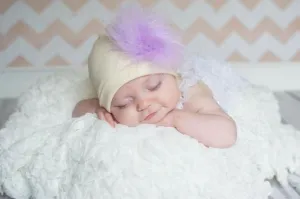 Cream Cotton Hat with Lavender Large regular Marabou