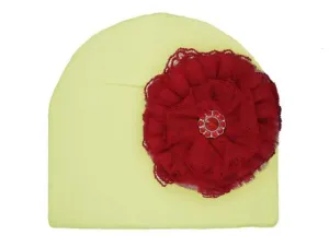 Cream Cotton Hat with Red Lace Rose