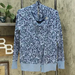 Cuddl Duds Lightweight Drape Front Cardigan Blue Heather Animal Small