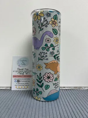 Cute floral Dino- 20oz stainless steel Tumbler