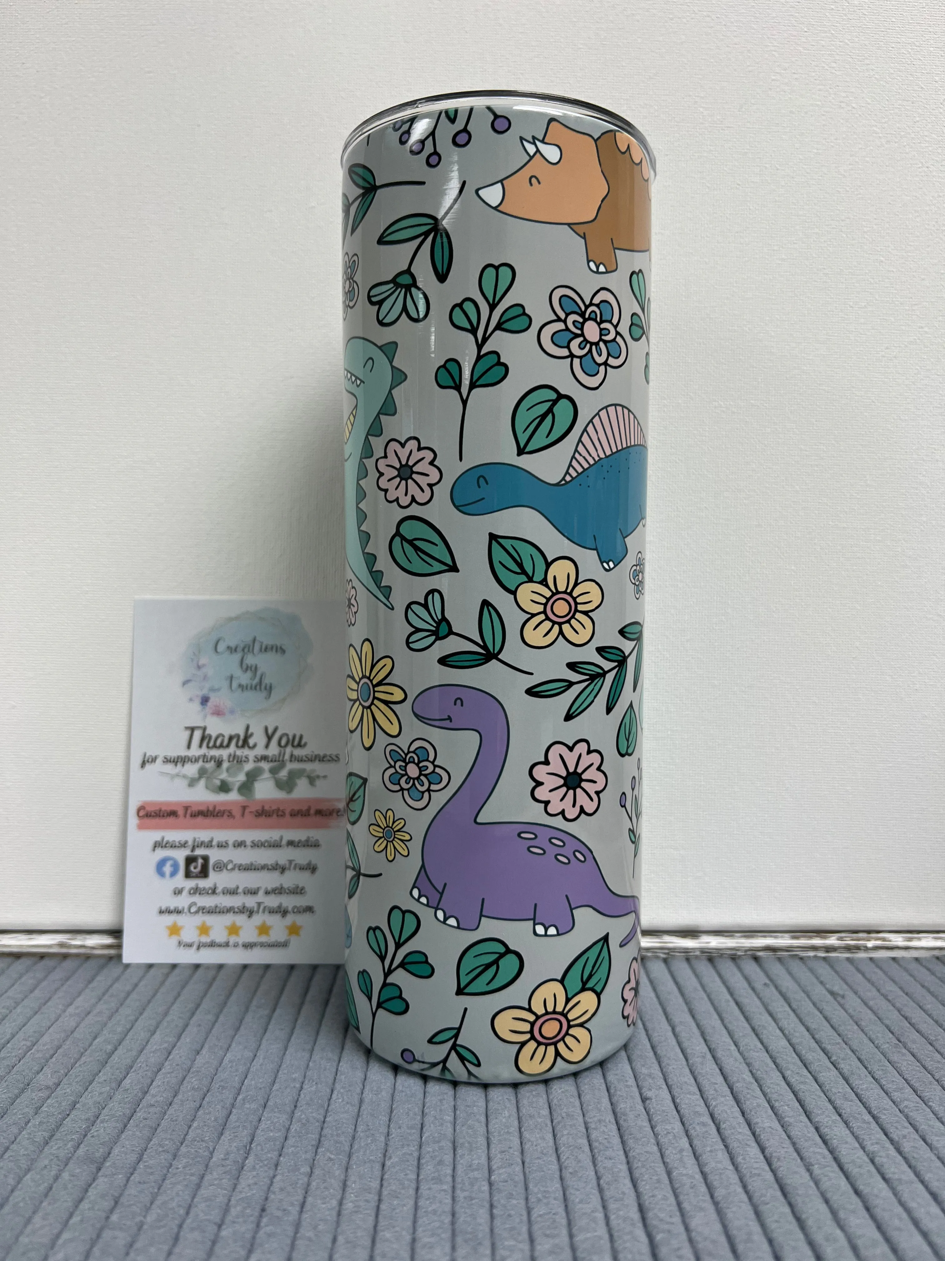Cute floral Dino- 20oz stainless steel Tumbler