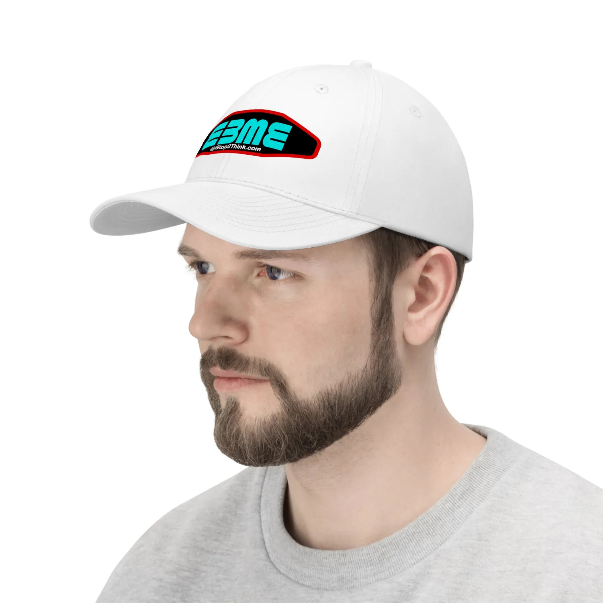 E3ME@Stop2Think.com (Blue) Encourages, Educates and Entertains with Motivational Education!  Unisex Twill Hat