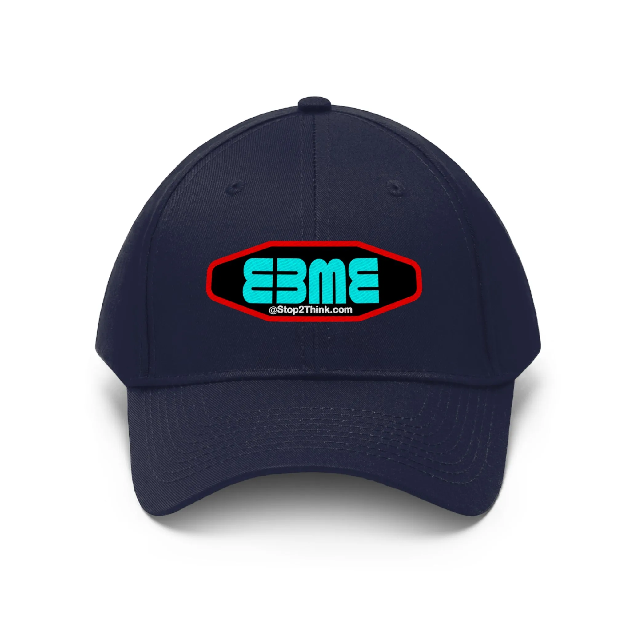 E3ME@Stop2Think.com (Blue) Encourages, Educates and Entertains with Motivational Education!  Unisex Twill Hat