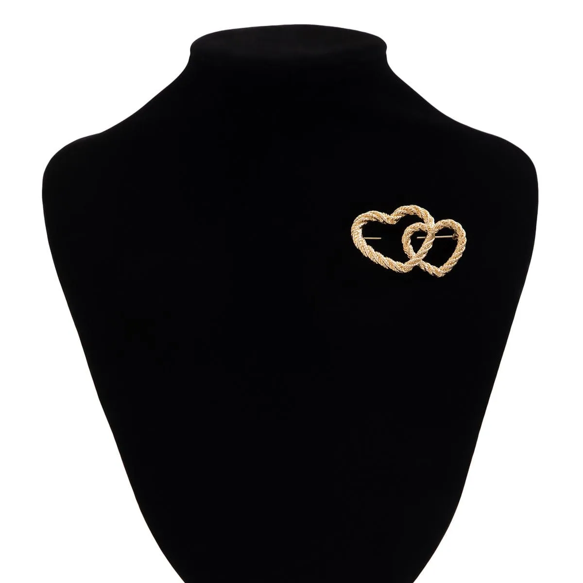 Elegant Gold Silver Plated Duo Heart Pin Brooch
