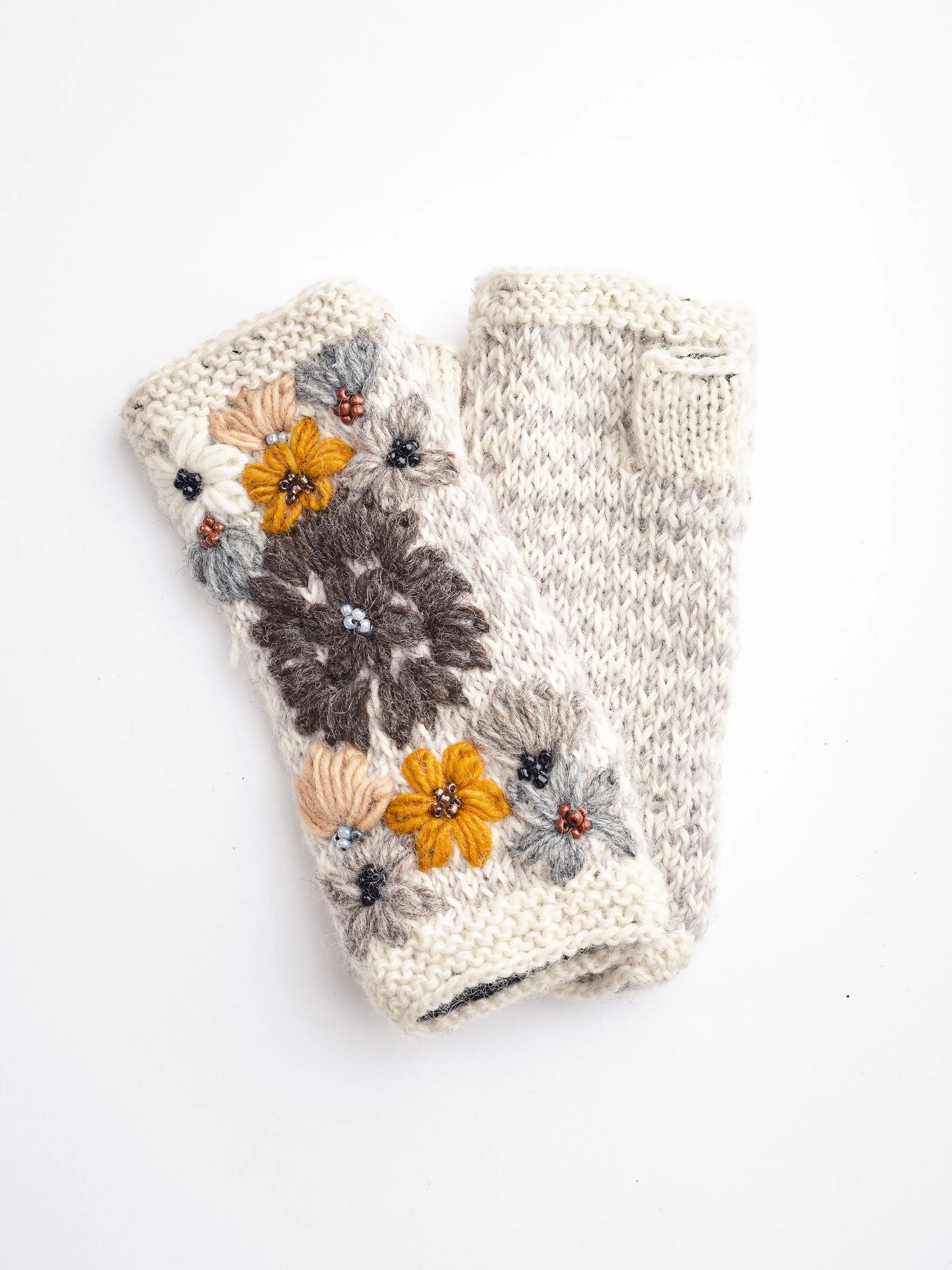 Embroidery Wool Beaded Floral Beanie Set.