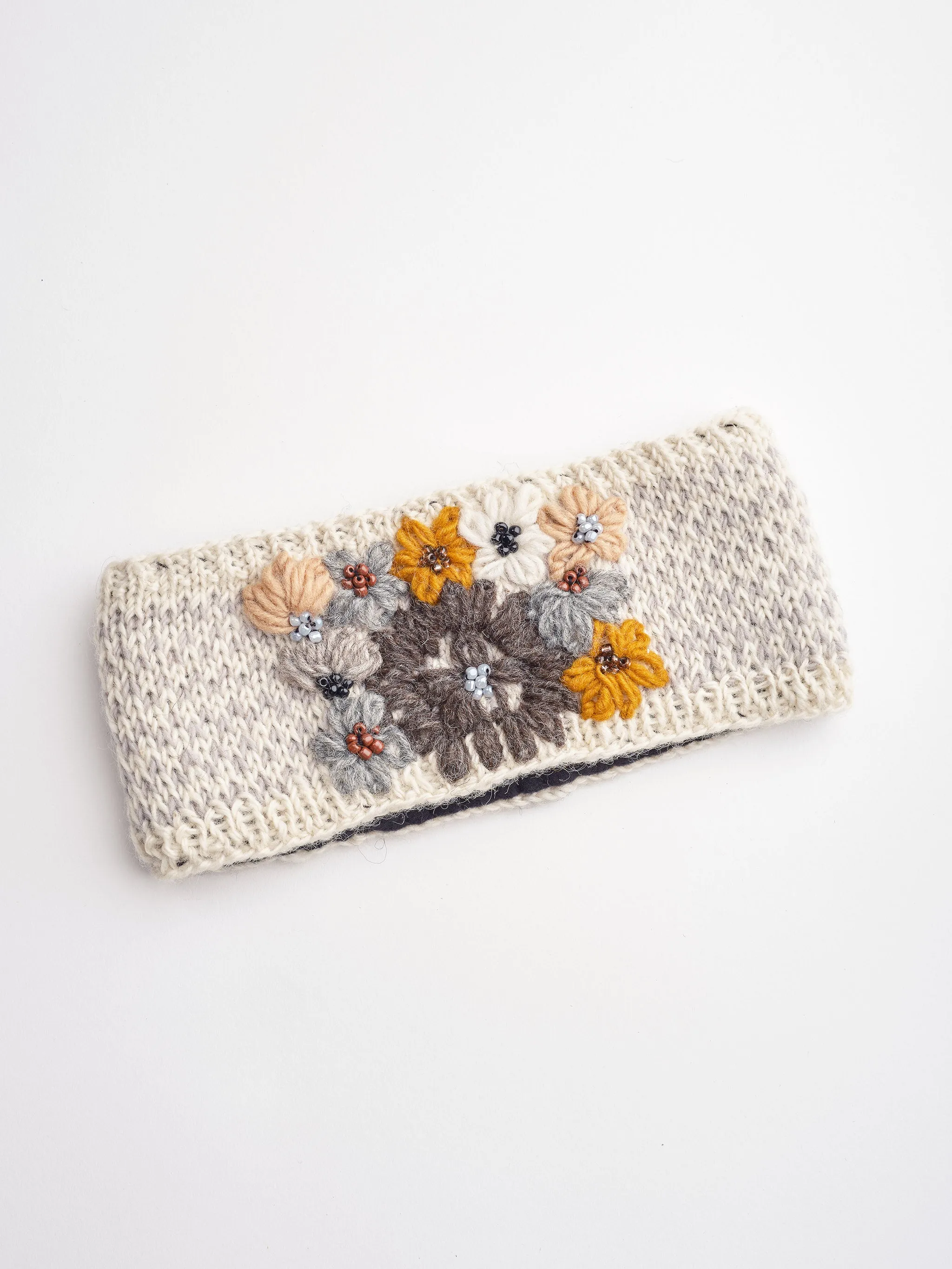 Embroidery Wool Beaded Floral Beanie Set.