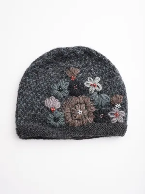 Embroidery Wool Beaded Floral Beanie Set.