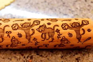 ENGRAVED Embossing Rolling Pin 2 Cat, Christmas Gift, Clay Stamp, Baking Gift, Shortbread Sugar Cookie