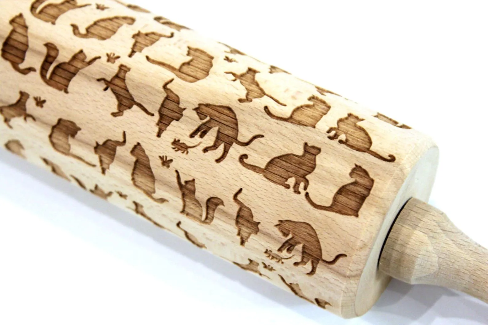 Engraved Embossing Rolling Pin, Cats, Valentines Gift,  Textured Cookie, Clay Stamp, Pottery Roller