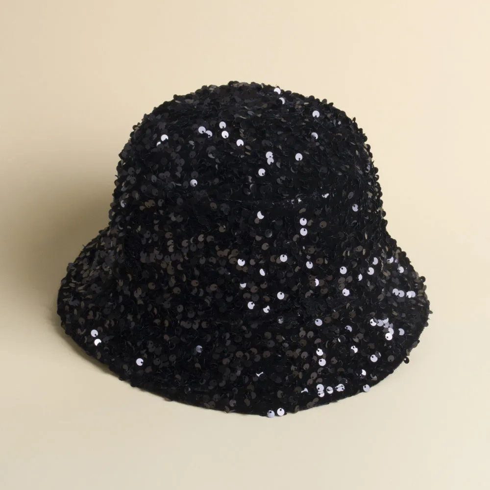Fashion sequined fisherman hat Western-style elegant basin hat with liner folding face-covering hat