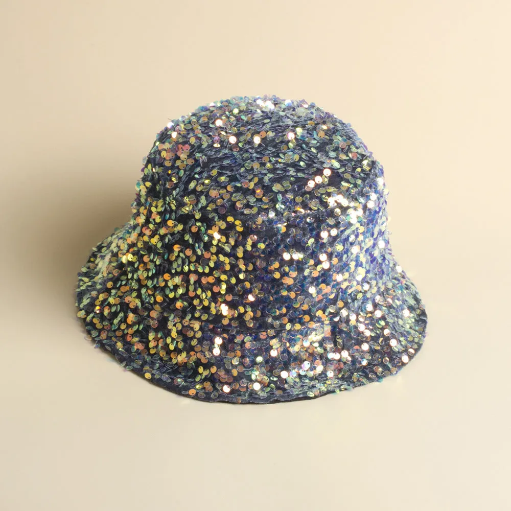 Fashion sequined fisherman hat Western-style elegant basin hat with liner folding face-covering hat