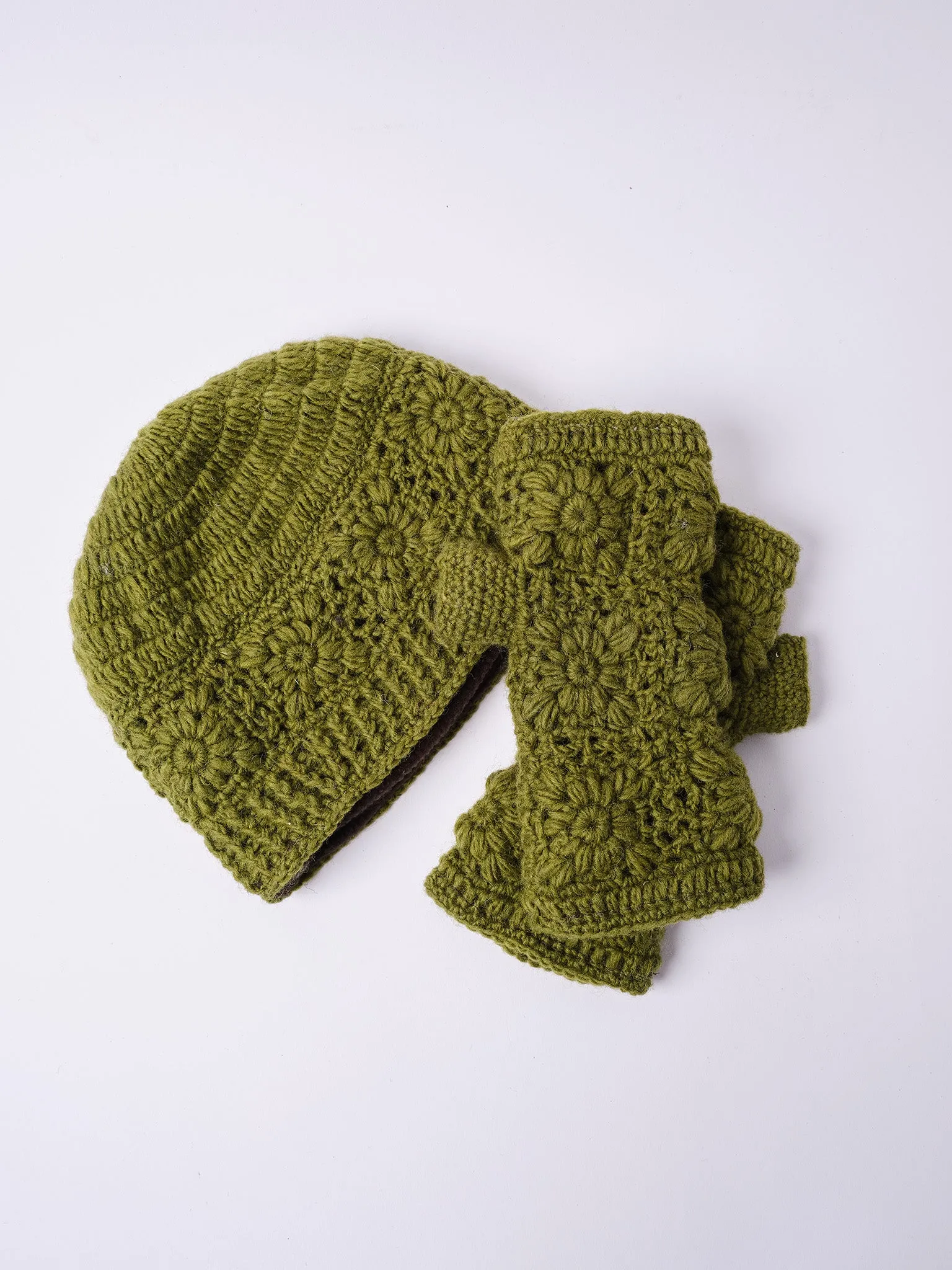 Floral Crochet Merino Wool Beanie