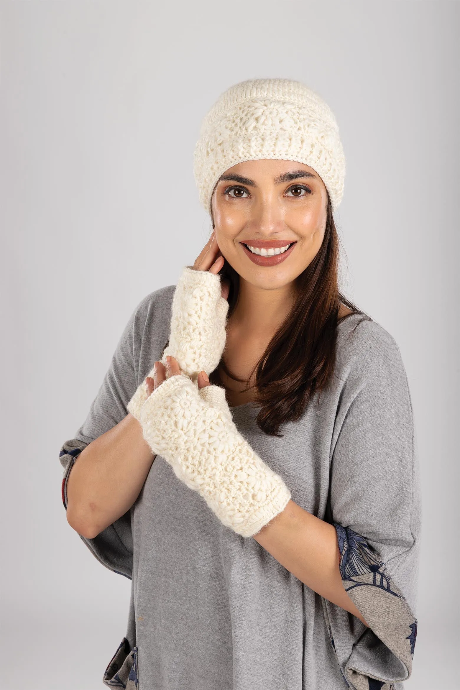 Floral Crochet Merino Wool Beanie