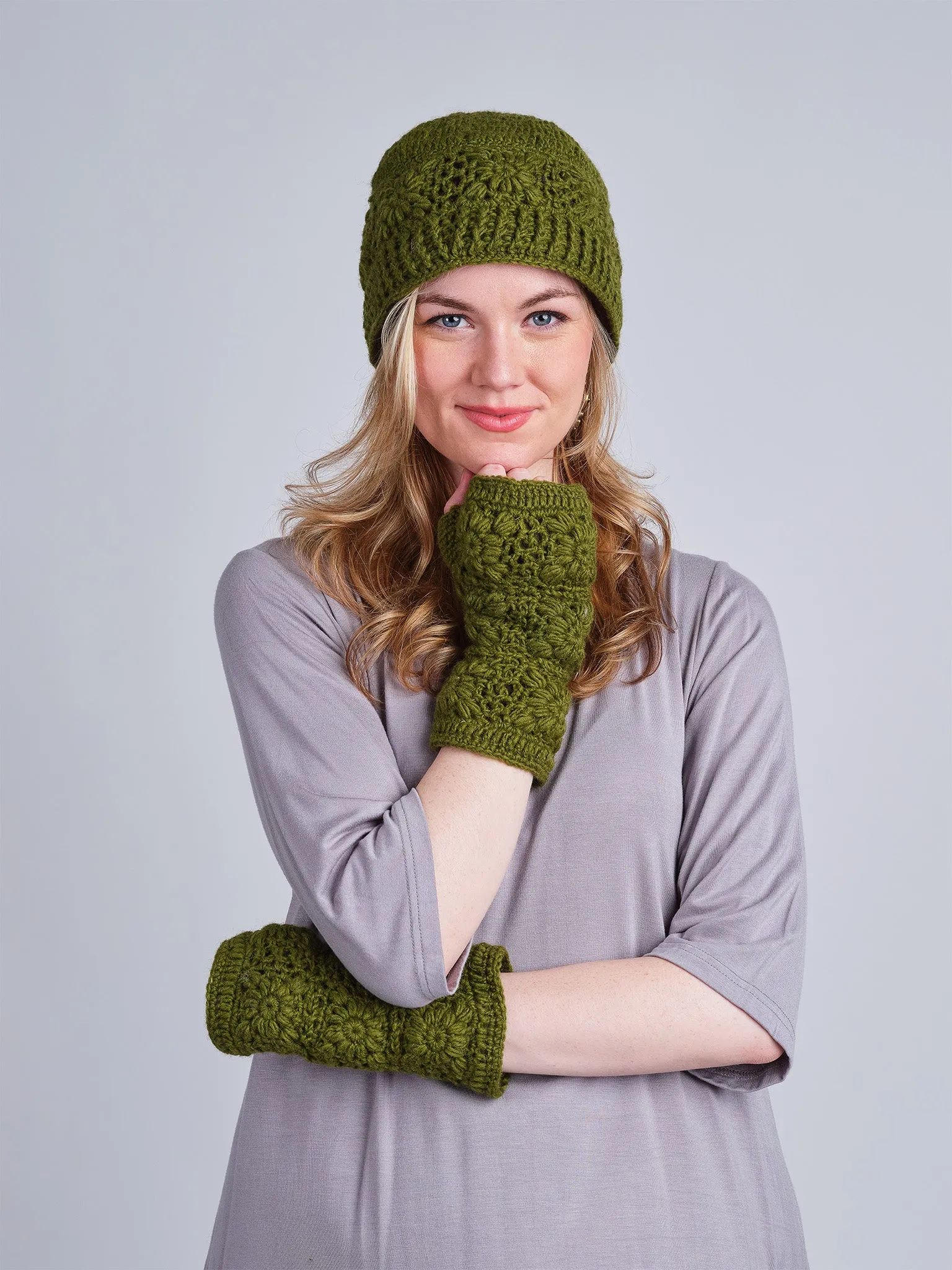 Floral Crochet Merino Wool Beanie