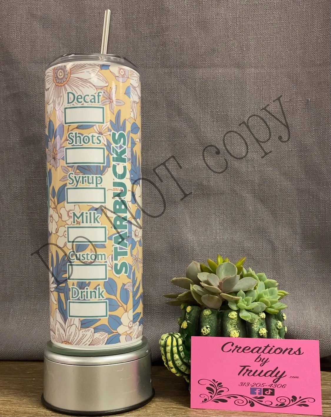 Floral Starbucks yellow and blue- 20oz stainless steel Tumbler
