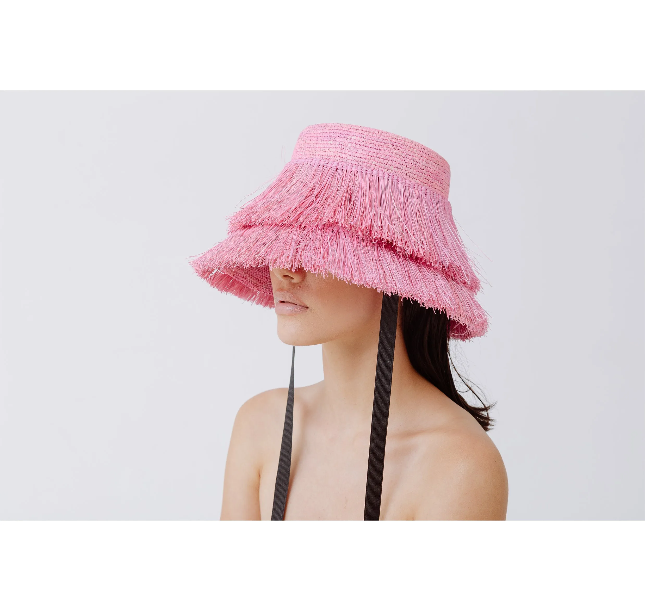 Frayed Lampshade Hat With Narrow Ribbon