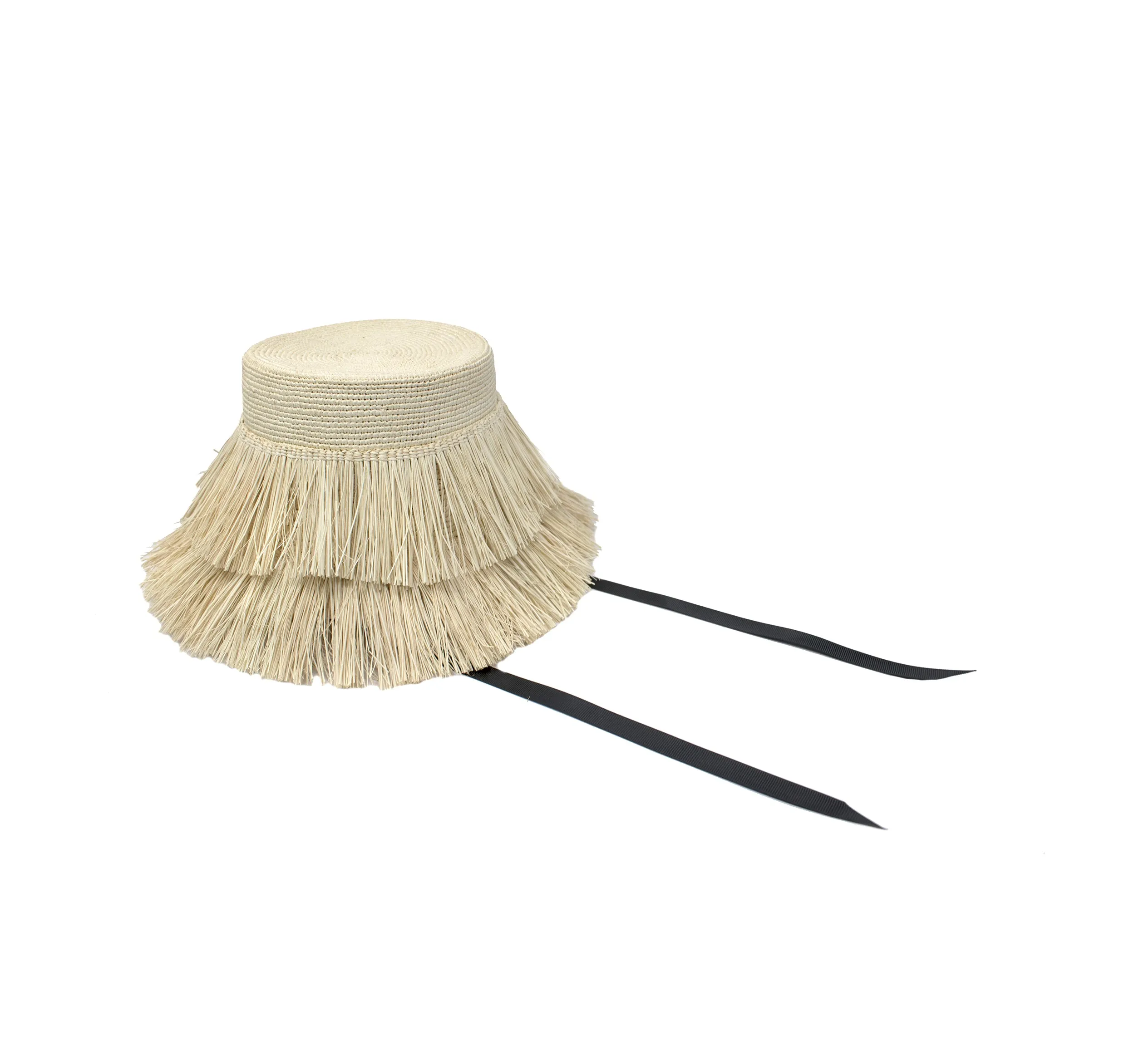 Frayed Lampshade Hat With Narrow Ribbon