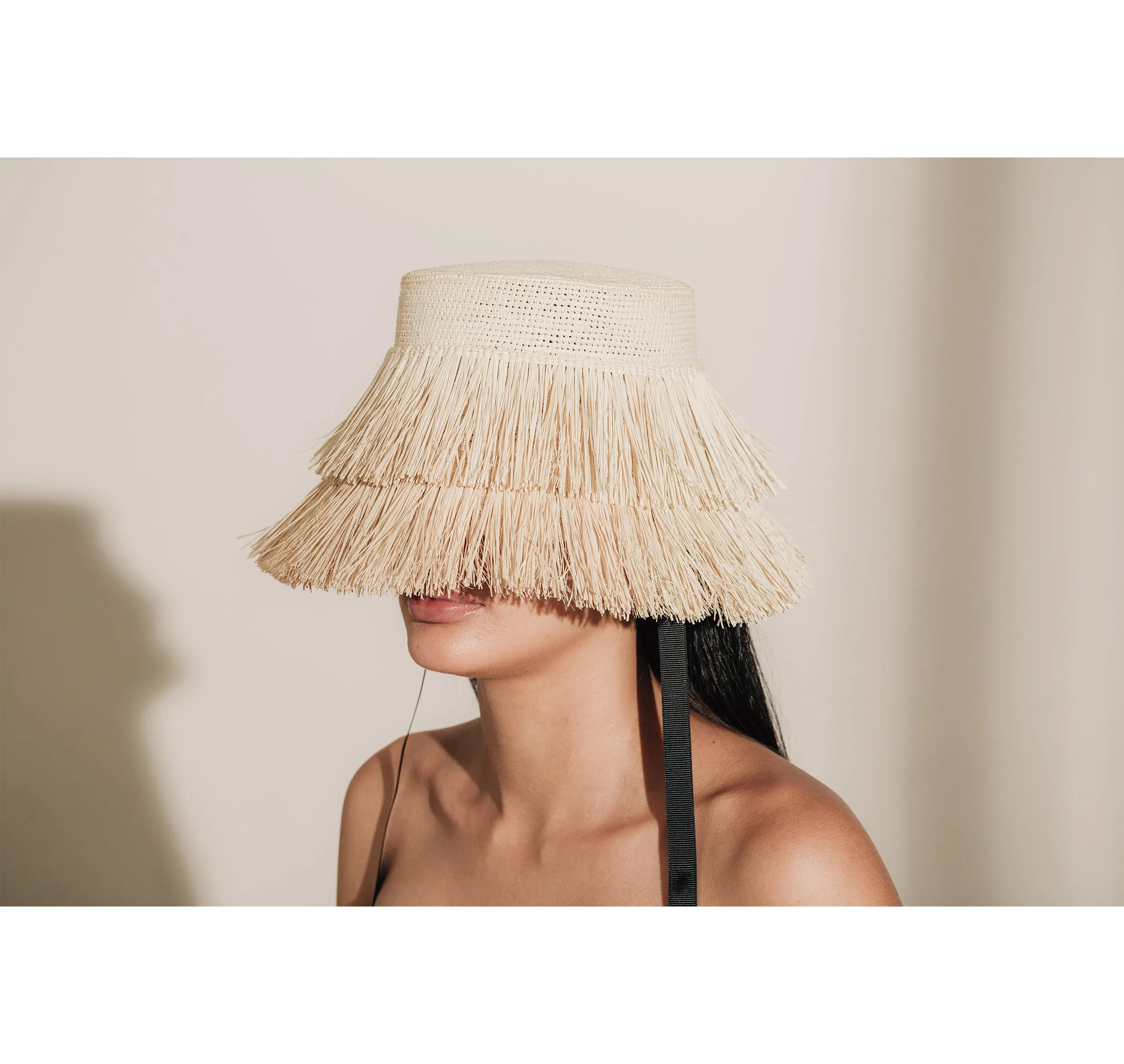 Frayed Lampshade Hat With Narrow Ribbon