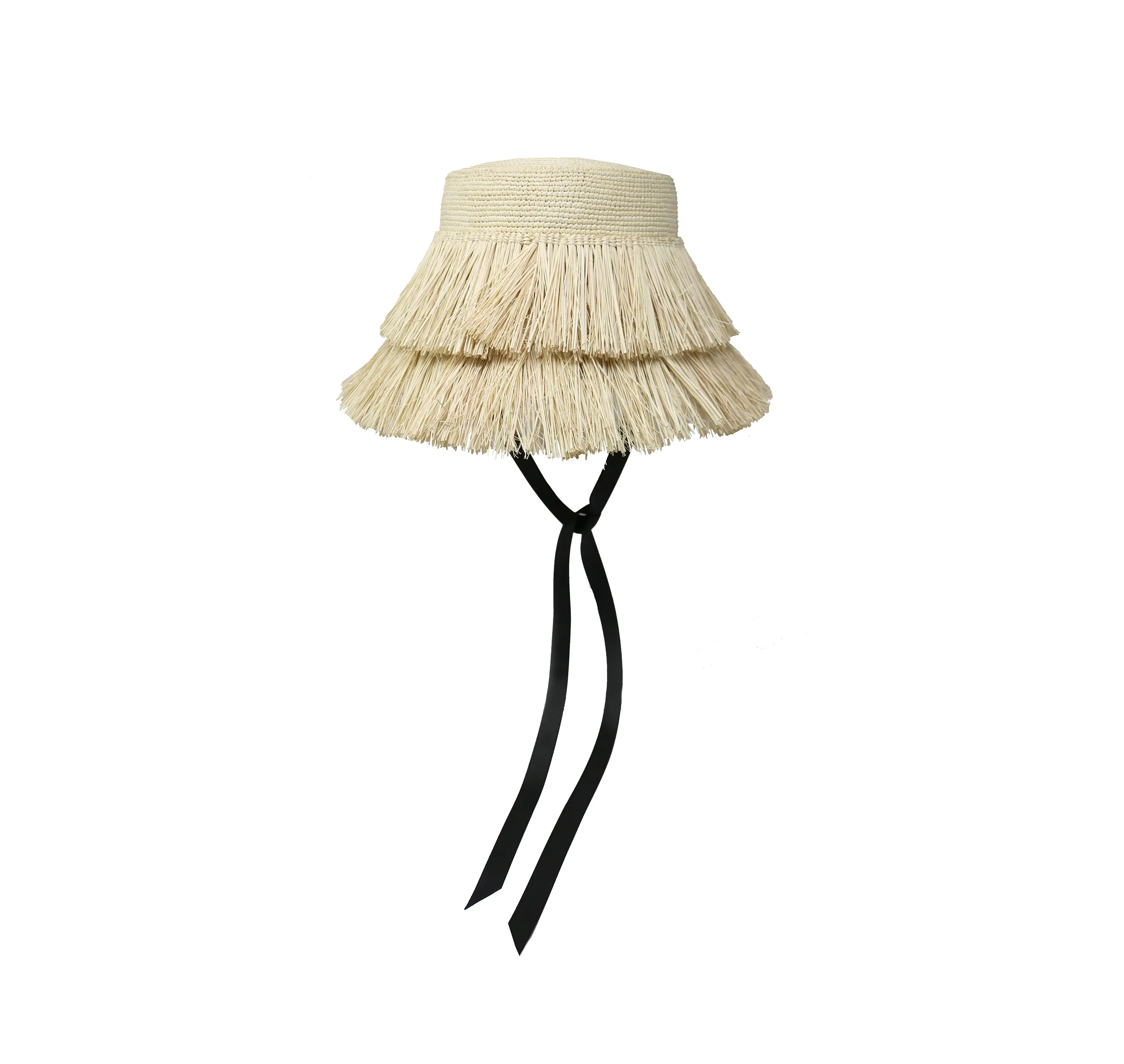 Frayed Lampshade Hat With Narrow Ribbon