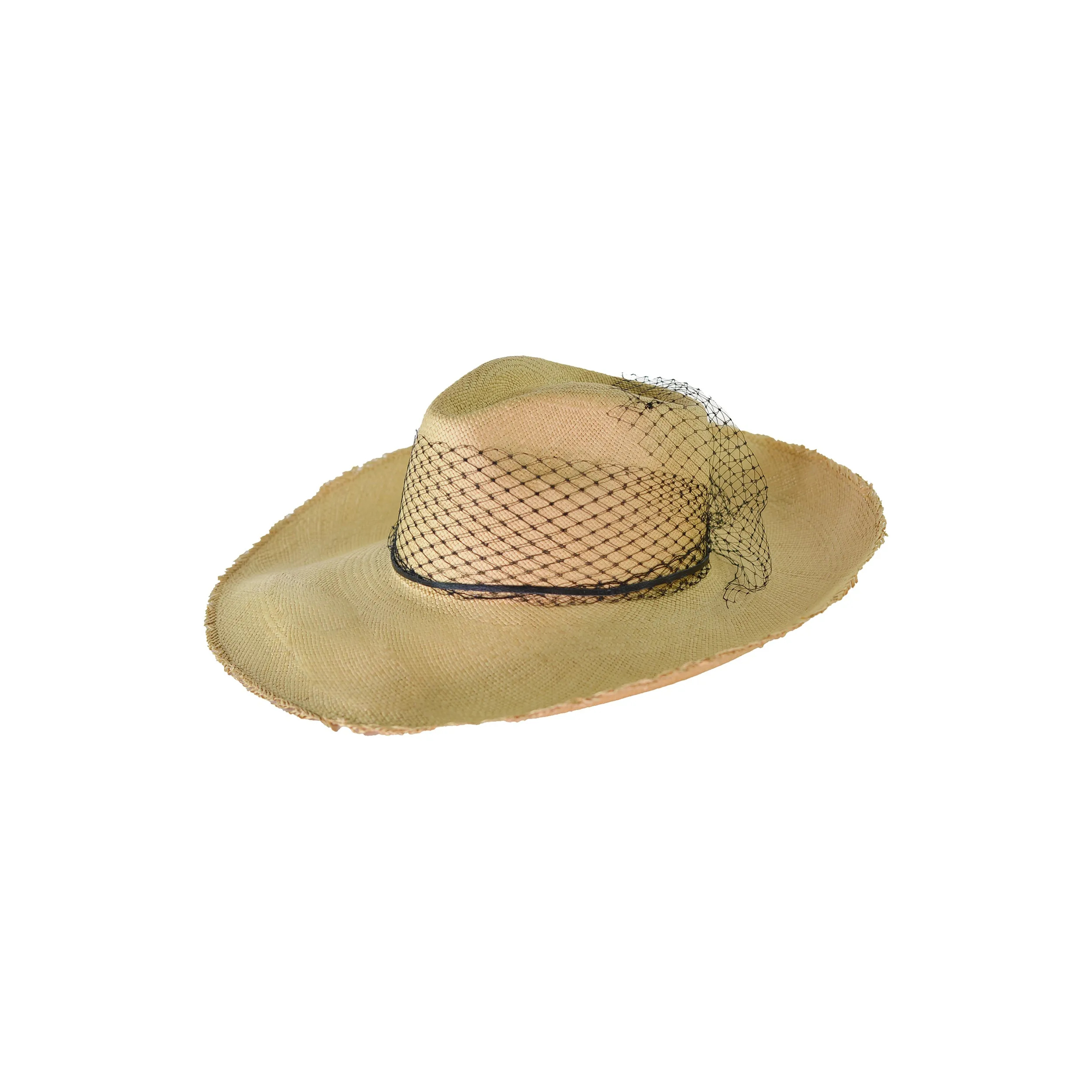 Glamour Frayed Aguacate Long Brim With Tulle