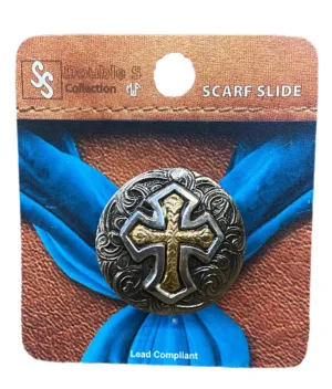 Gold Cross on Silver Scarf Slide
