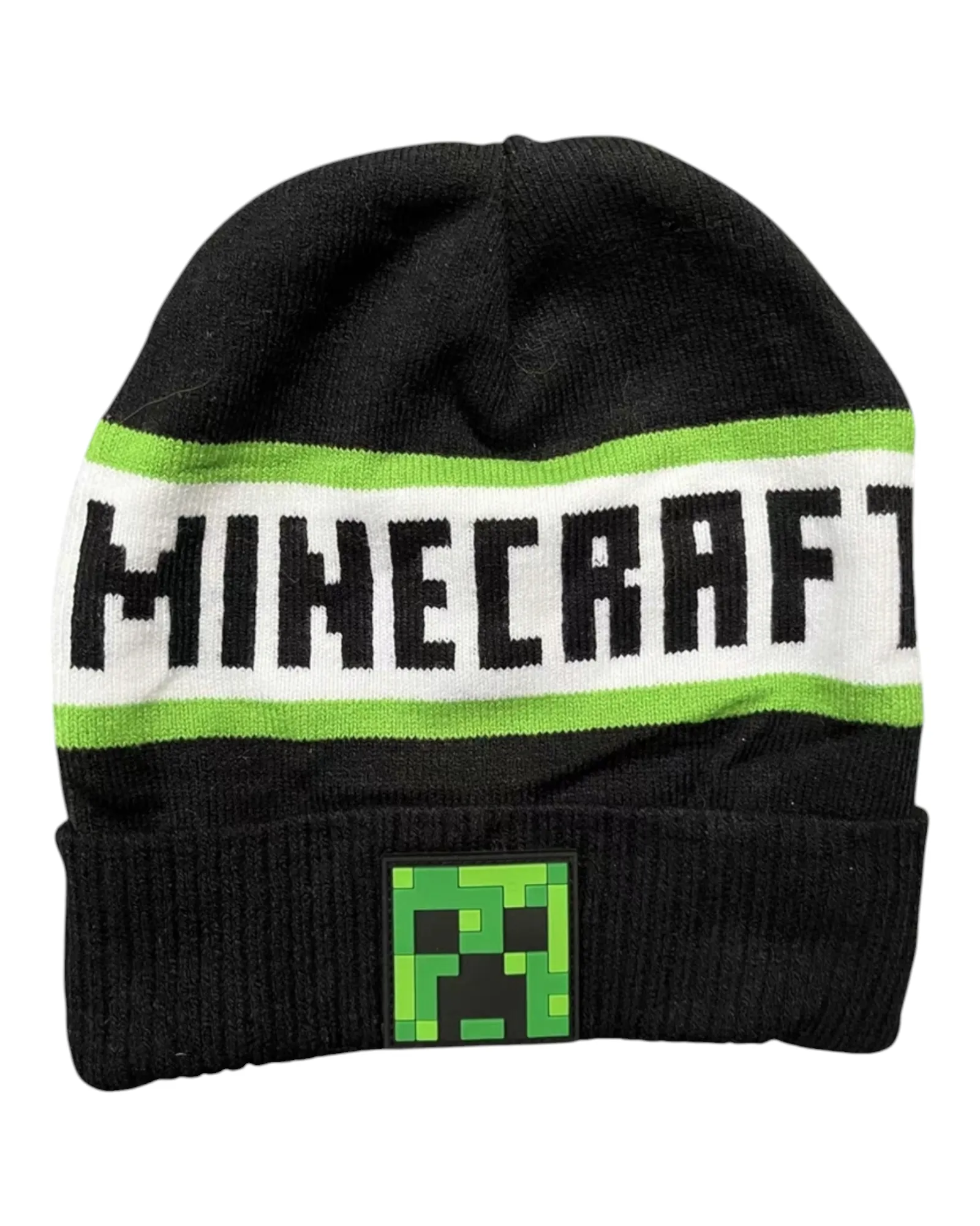 Green and Black Minecraft Patterned Beanie