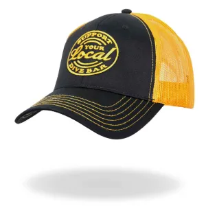 GSH1048 Hot Leathers Black And Yellow Trucker Hat Local Dive Bar