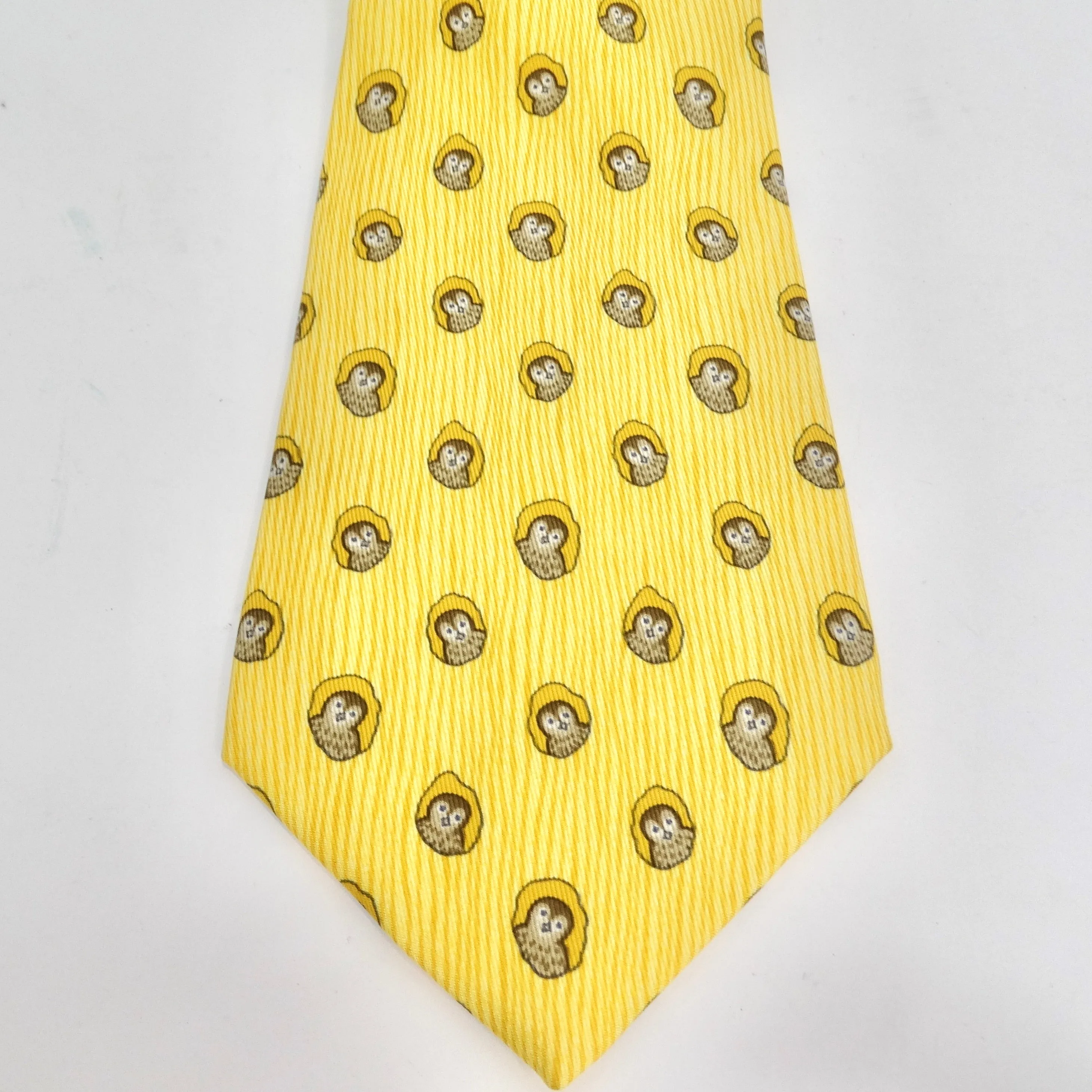 Hermes 1990s Yellow Owl Tie