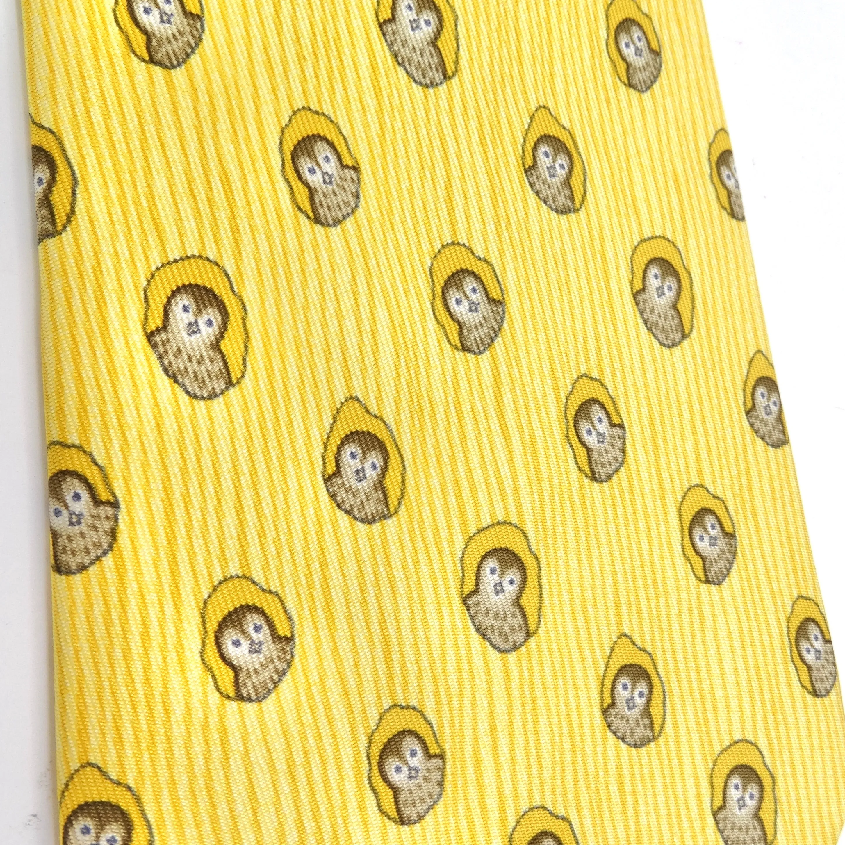 Hermes 1990s Yellow Owl Tie