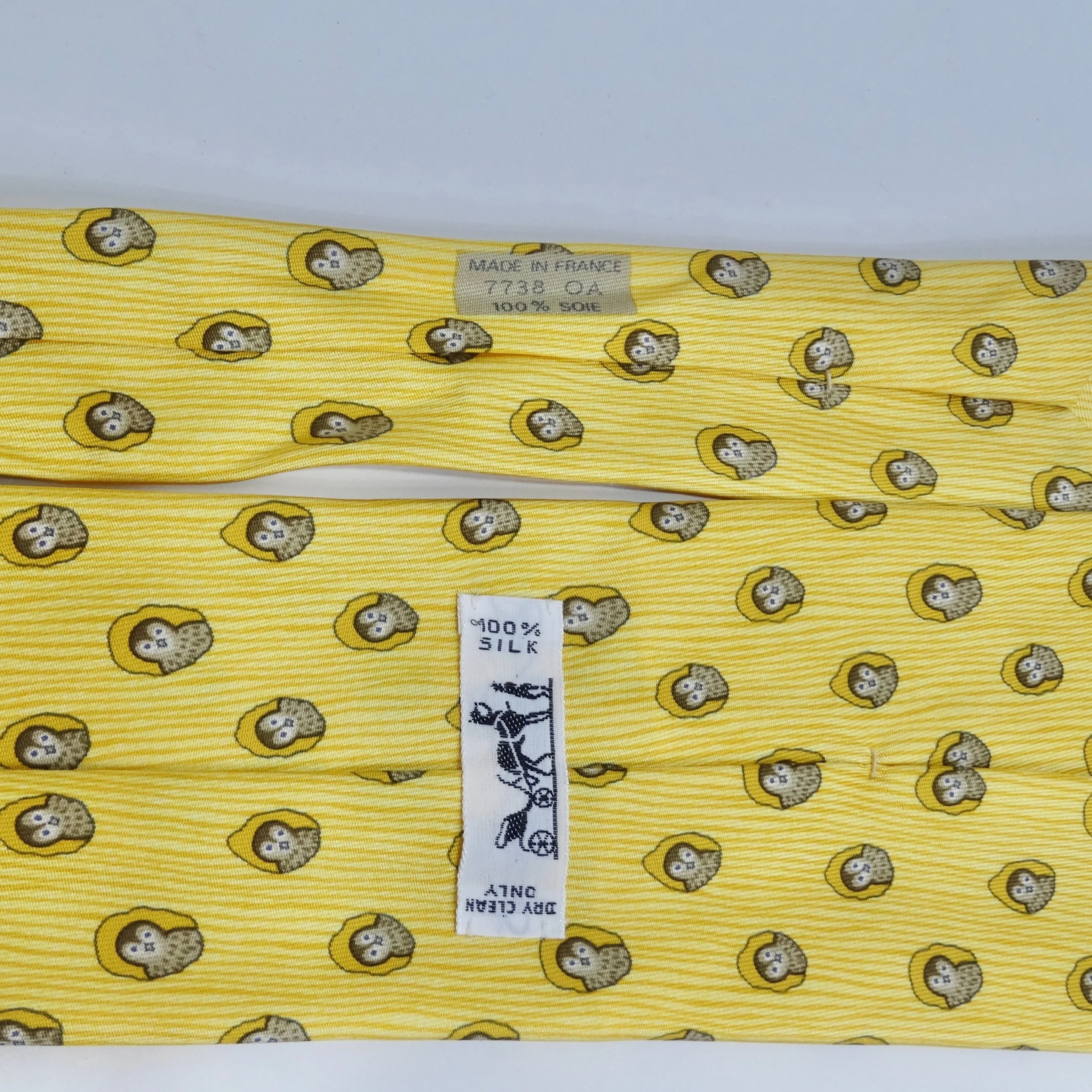 Hermes 1990s Yellow Owl Tie