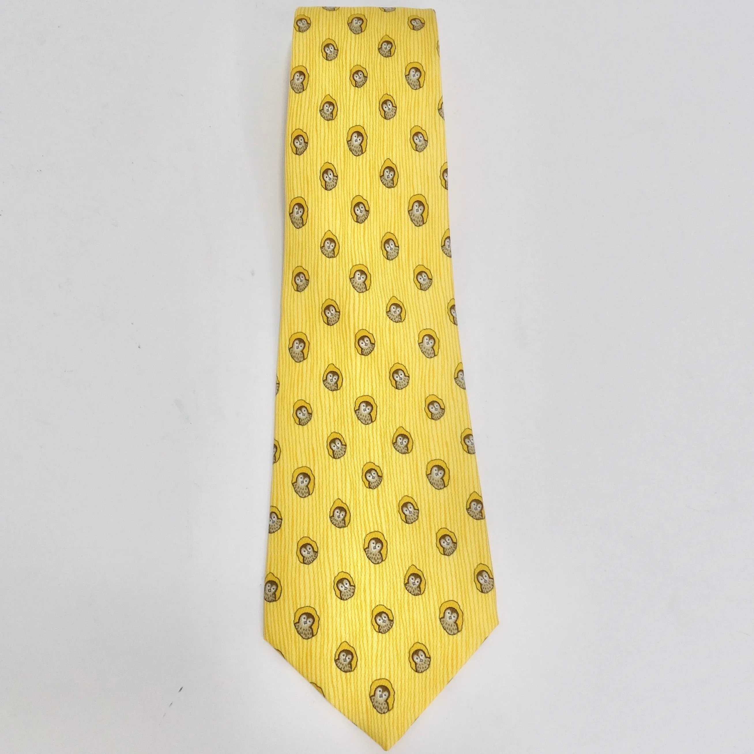 Hermes 1990s Yellow Owl Tie