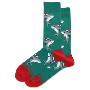 HOTSOX Men's Shark with Santa Hat Crew Socks