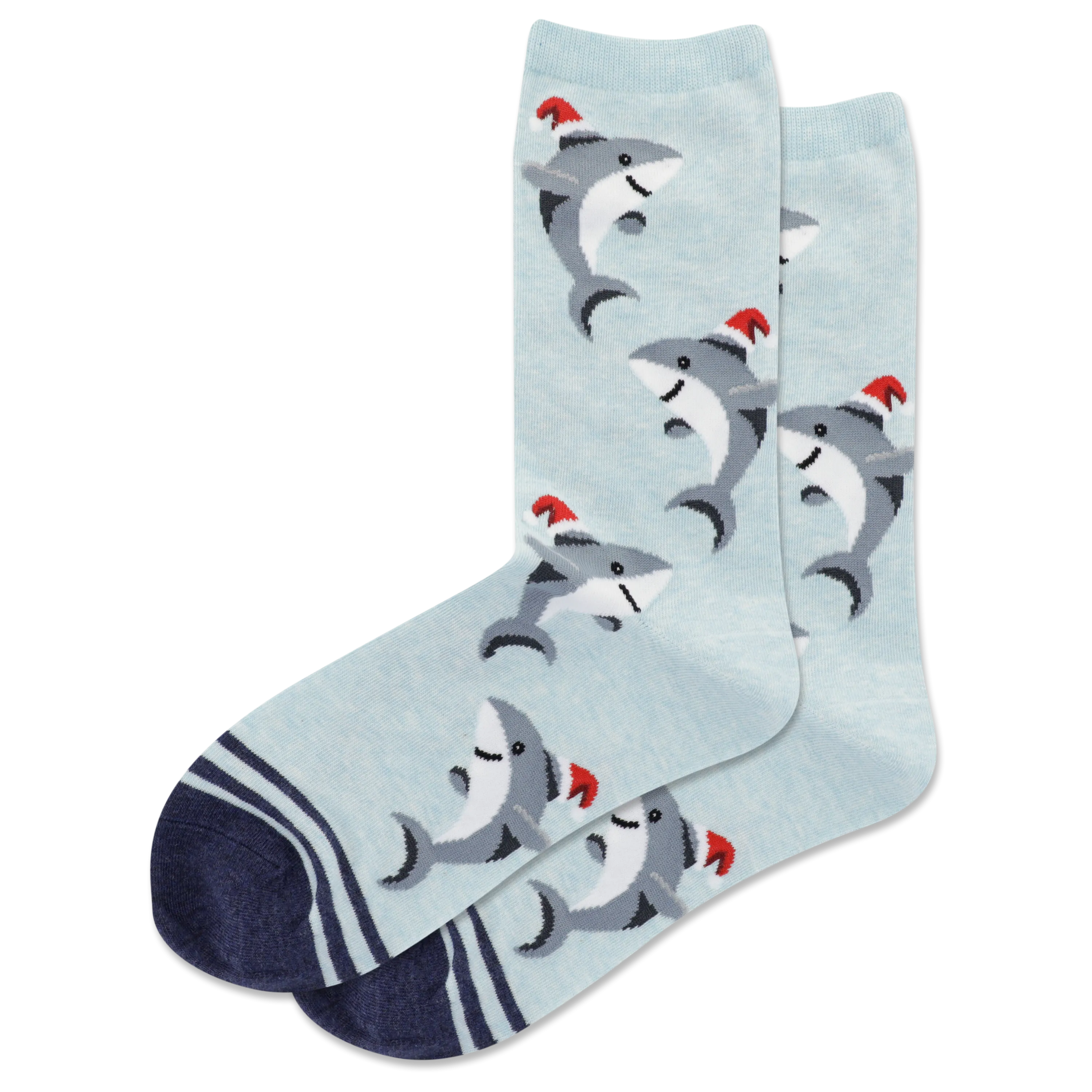 HOTSOX Women's Shark with Santa Hat Crew Socks
