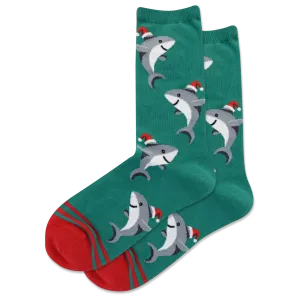 HOTSOX Women's Shark with Santa Hat Crew Socks